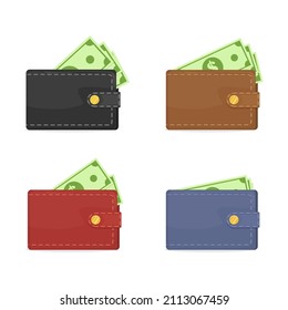 Multicolored set of wallets with money