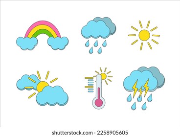Multi-colored set of weather icons. Flat vector symbols on a white background.