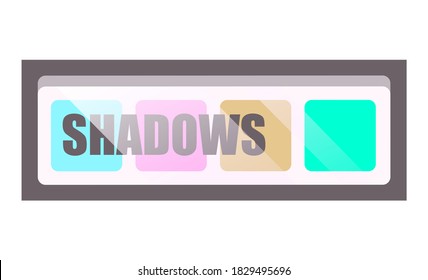 Multi-colored shadow palette isolated on a white background. Box of dry powder paints for eyes. Makeup agent, makeup product used for eye. Cosmetic accessory for fashion look. Eye shadow set