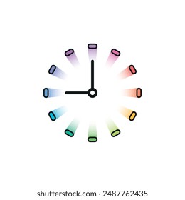 Multicolored, shadowed wall clock. analog clock concept on white background