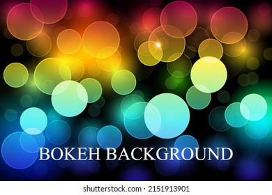 Multicolored shimmering bokeh black background. Defocused blurry light. Abstract vector background.