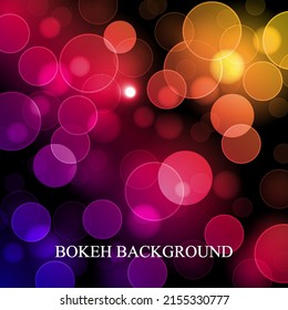 Multicolored shimmering bokeh black background. Defocused blurry light. Abstract vector background.