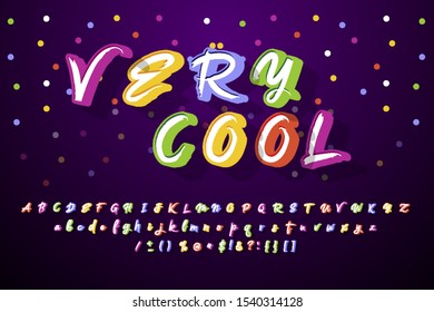 Multicolored Shiny Vector Font, All Letters, Numbers And Orthographic Symbols