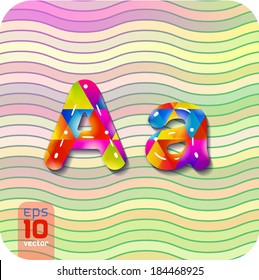 Multicolored Shiny Vector Font.  Uppercase letter "A" and Lowercase letter "a".  Eps 10.