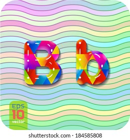 Multicolored Shiny Vector Font.  Uppercase letter "B" and Lowercase letter "e".  Eps 10.