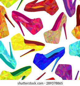 Multicolored shoes pattern. Bright seamless pattern on the theme of fashion and style.