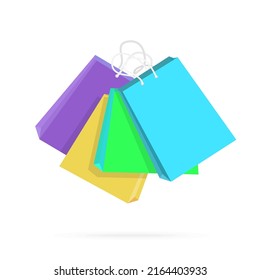 Multicolored shopping bags on a white background. Flat design illustration. Vector graphics