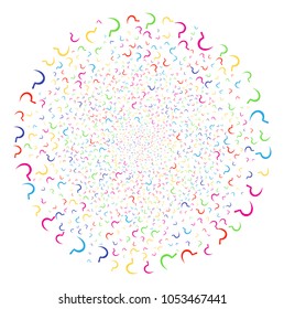 Multicolored Sickle festive round cluster. Vector sphere explosion organized by randomized sickle elements. Multicolored Vector illustration.