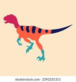 Multicolored silhouette of a dinosaur. Flat, bright, simple style. Design element for posters, prints for clothing, banners, covers, websites, social networks, logo