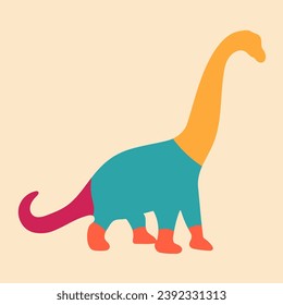 Multicolored silhouette of a dinosaur. Flat, bright, simple style. Design element for posters, prints for clothing, banners, covers, websites, social networks, logo