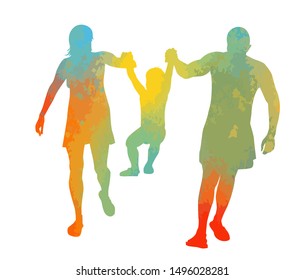 Multi-colored silhouette of a friendly family. Vector illustration