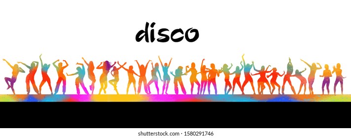 multi-colored silhouettes of dancing girls. Vector