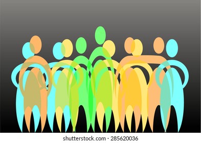 multicolored silhouettes of people. human vector icon. social people icons. black background