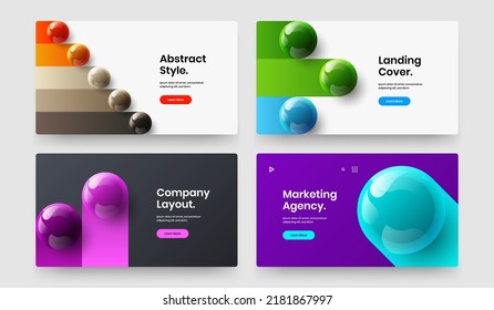 Multicolored site screen vector design illustration bundle. Colorful realistic spheres poster template composition.