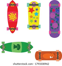 Patinetas multicolores con un patrón sobre fondo blanco en vector