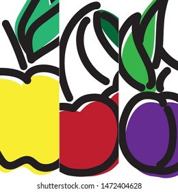 Multi-colored sketch of berries and fruits. Vector illustration.