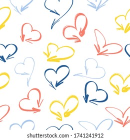 Multicolored sketch hearts pattern.  Multicolor Figures.  Texture for print and Banner. seamless pattern background in white colors.