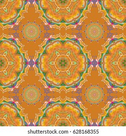 Multicolored sketch for invitation. Vector multicolored seamless pattern. Abstract multicolored background on a orange backdrop.