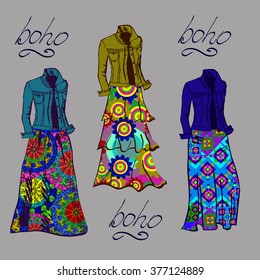 Multi-colored skirts in the style of boho set