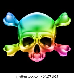 Multi-colored skull and bones. Illustration on black background for design