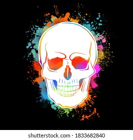 Multi-colored skull. Mixed media. T-shirt print. Vector illustration