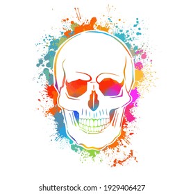 Multi-colored skull. Mixed media. T-shirt print. Vector illustration