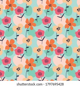 multicolored small flowers on mint color seamless background