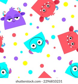 Multicolored smiling monsters with rainbow balloons on a white background