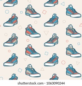 Multi-colored sneakers seamless pattern in retro colors