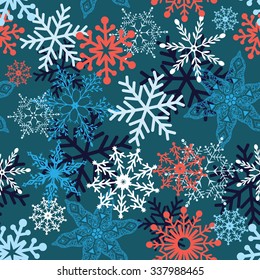 Multi-colored snowflakes form a beautiful pattern vector illustration