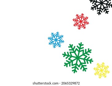 Multicolored snowflakes on a white background. New Year.