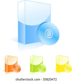 Multicolored software boxes with cd disks. Vector illustration for uoyr design