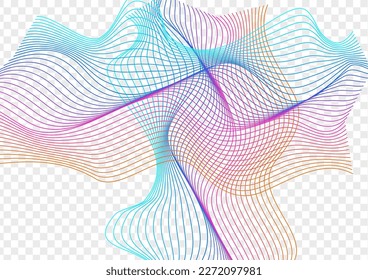 Multicolored Soundwave Background Transparent Vector. Motive Poster. Iridescent Line Noise. Mesh Holistic Design. Gradient Light Blend.