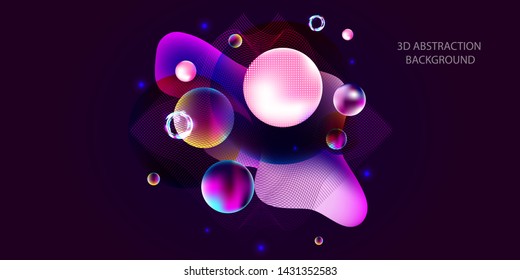 Multicolored space galaxy space glow fantasy magic lines 3d cluster pastel shades decorative balls abstract vector illustration pearls new trendy