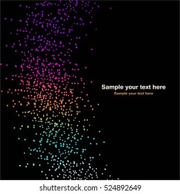 Multi-colored sparkles and text on a black background.