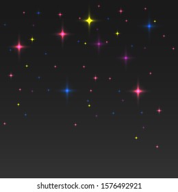 Multi-colored sparks falling down sparkle with a special light effect. Vector glitters on a transparent background. Christmas abstract pattern. Sparkling particles of magic dust.