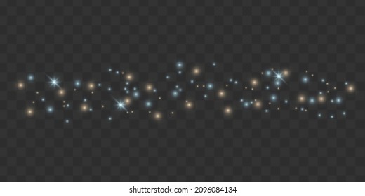 Multicolored sparks on a transparent background. Stardust, Lens Flare. Vector illustration isolated on gray background.