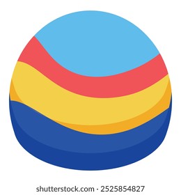 Multicolored sphere is floating with blue, red, and yellow stripes, evoking a sense of playfulness and modern design