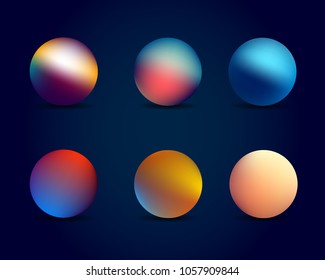 Multi-colored Spheres on dark background. Set of vector Spheres.