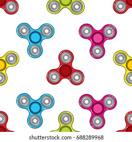 Multicolored spinners hand-drawn. Vector illustration. Seamless background.

