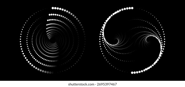 Espiral multicolor. Trayectoria curva de puntos y líneas. Vector.
