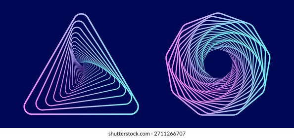 Espiral multicolor. Trayectoria curva de puntos y líneas. Vector.