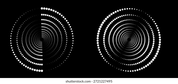 Espiral multicolor. Trayectoria curva de puntos y líneas. Vector.