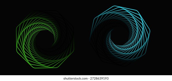 Espiral multicolor. Trayectoria curva de puntos y líneas. Vector.