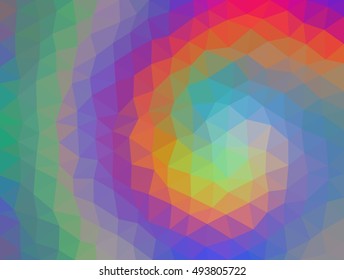 Multicolored spiral in low poly style. Mosaic background consist of triangles
