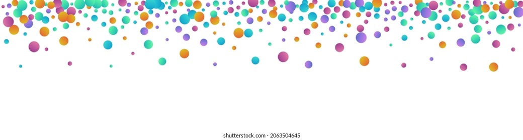 Multicolored Splash Celebrate Vector Panoramic Background. Festival Confetti Card. Invitation Polka Wallpaper. Bright Dust Decoration Background.