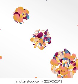 Multicolored Splash FallingFestive Grey Background. Hologram Carnival Polka Texture. Festival Illustration. Rainbow Carnaval Card.