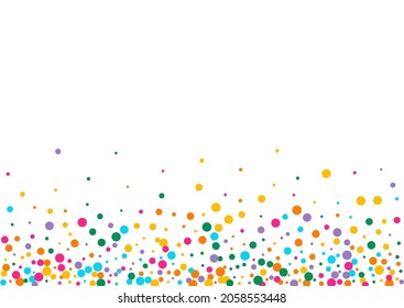 Multicolored Splash Fun Vector  White Background. Abstract Dust Design. Happy Circle Invitation. Bright Dot Effect Pattern.