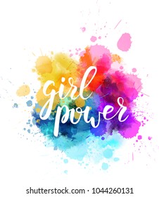 Multicolored splash watercolor blot with handwritten modern calligraphy text "Girl power"