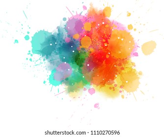 Multicolored splash watercolor blot - template for your designs. Bright colored with small dots